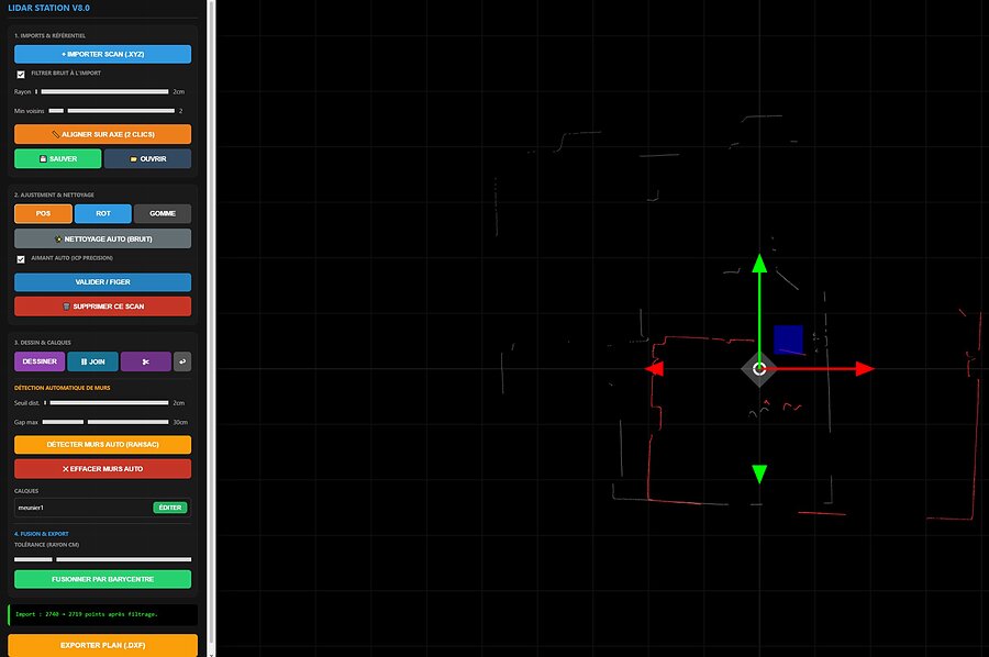 Interface de Lidar2DXF : nuage de points LiDAR converti en plan DXF vectoriel