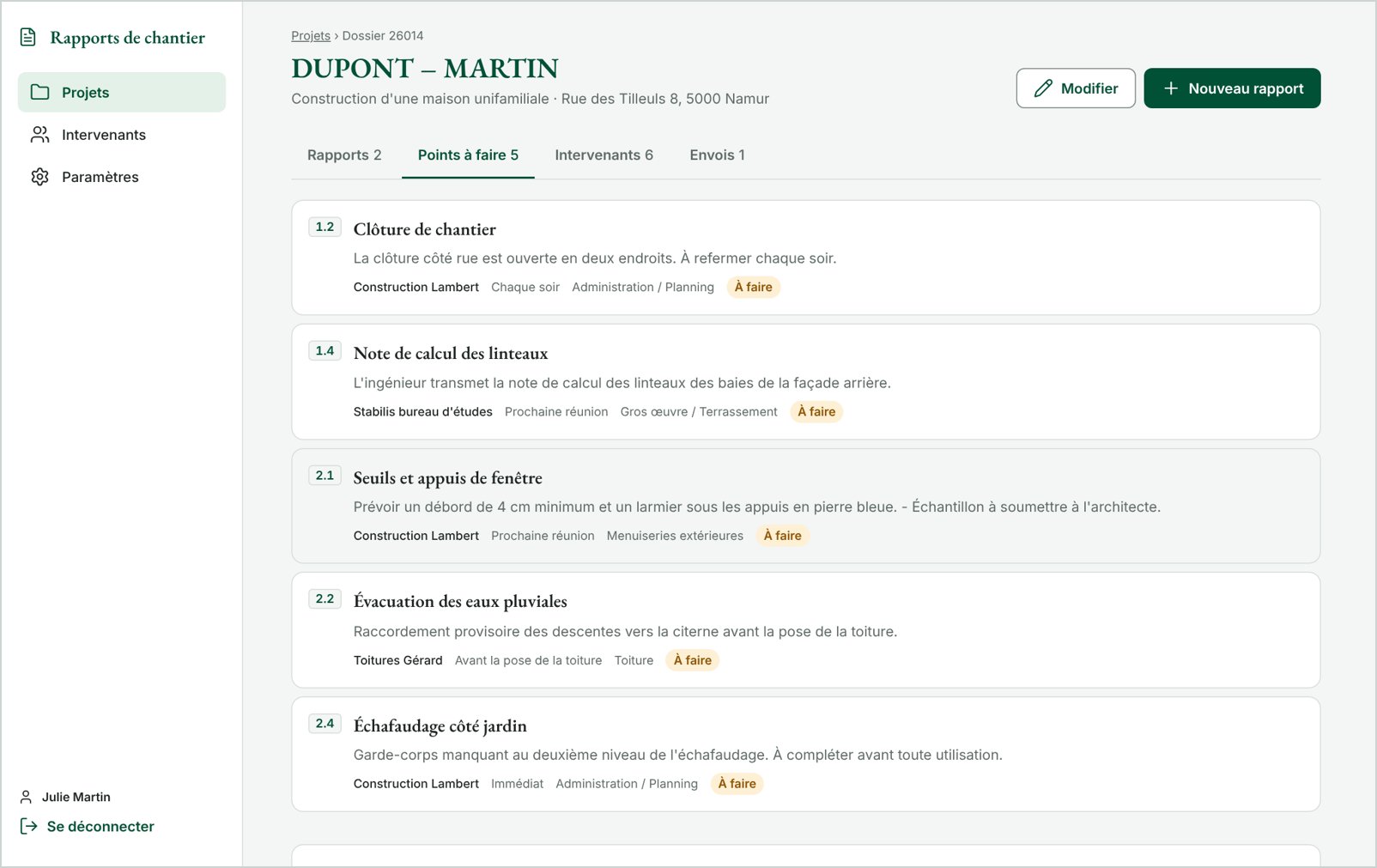 Écran d'envoi du rapport