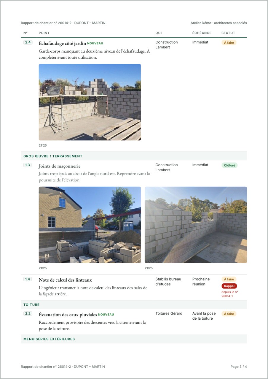 PDF — remarques avec photos annotées