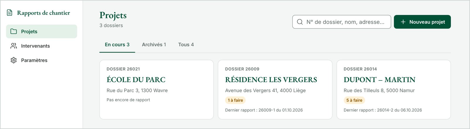 Liste des projets en cours